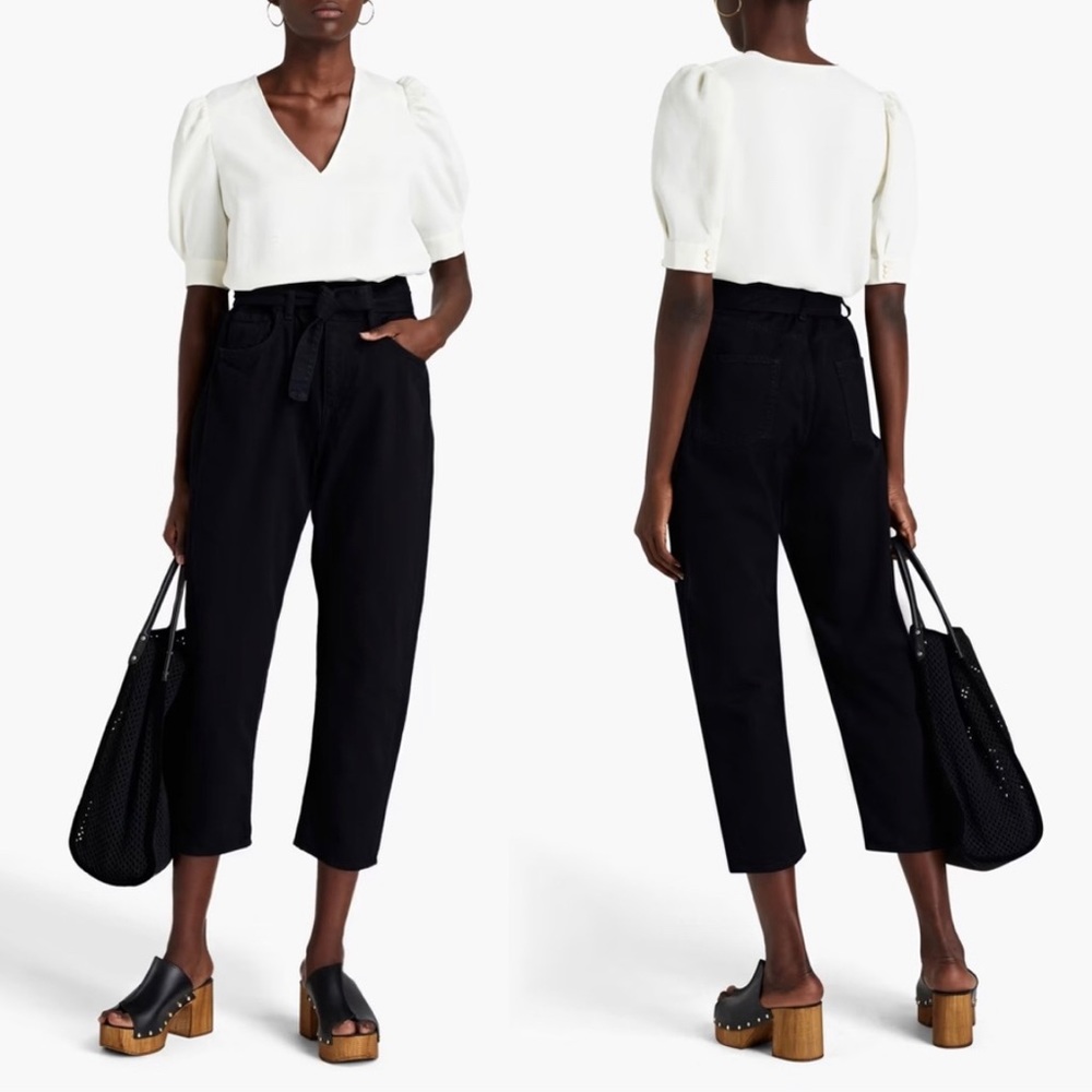 ba&sh Womens 2 Jalia Paperbag Black Trousers High Waisted Belted Pants Fall